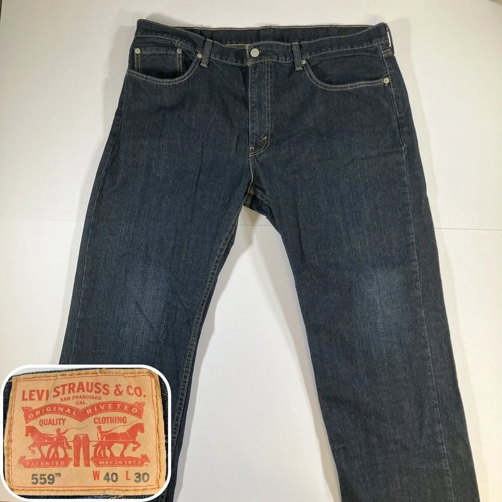 Levis 559 Jeans Mens 40x30 Blue Dark Wash‎ Relaxed Straight Denim